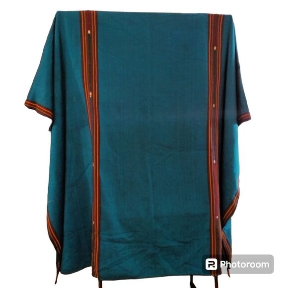 Vintage Large Heavy Weight Twill Turquoise Saddle Carriage Blanket 96X80 - Picture 1 of 9